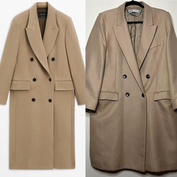 ZARA Tan Double Breasted Classic Timeless Peacoat Business Casual Winter Coat - Picture 1 of 11